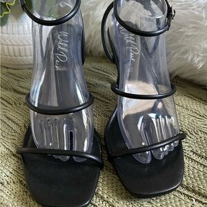 Wild Pair Black Strappy Square-Toe Heels